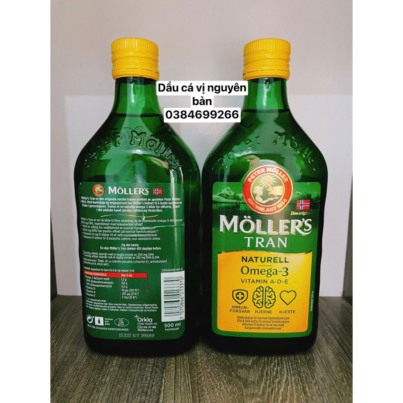 Dầu gan cá tuyết Omega 3 MOLLERS Tran Naturell, Sitron (500ml) Vị tự nhiên - Nội địa Na Uy