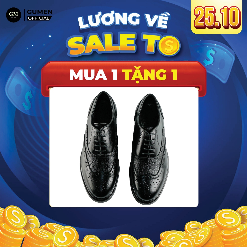 Giày Tây Nam Buộc Dây GUMEN OXFORD Wingtip CS008 Da Bò NAPPA Cao Cấp Đế Khâu Toàn Bộ Cao Su Đúc Nguyên Khối Êm Chân