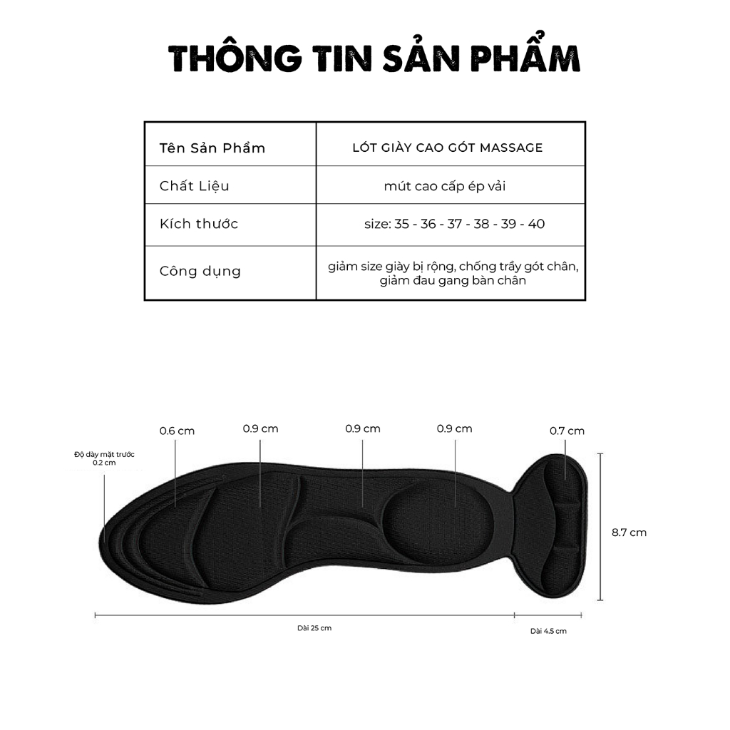 Cặp lót giày cao gót massage êm chân nguyên bàn
