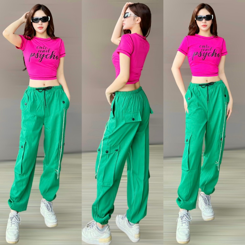 Quần jogget kaki phối dây kết hợp áo croptop tập Aerobic, Zumba, dân vũ, biểu diễn _Lulushop