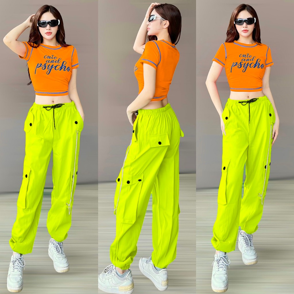 Quần jogget kaki phối dây kết hợp áo croptop tập Aerobic, Zumba, dân vũ, biểu diễn _Lulushop