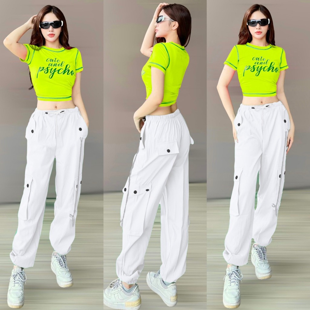 Quần jogget kaki phối dây kết hợp áo croptop tập Aerobic, Zumba, dân vũ, biểu diễn _Lulushop