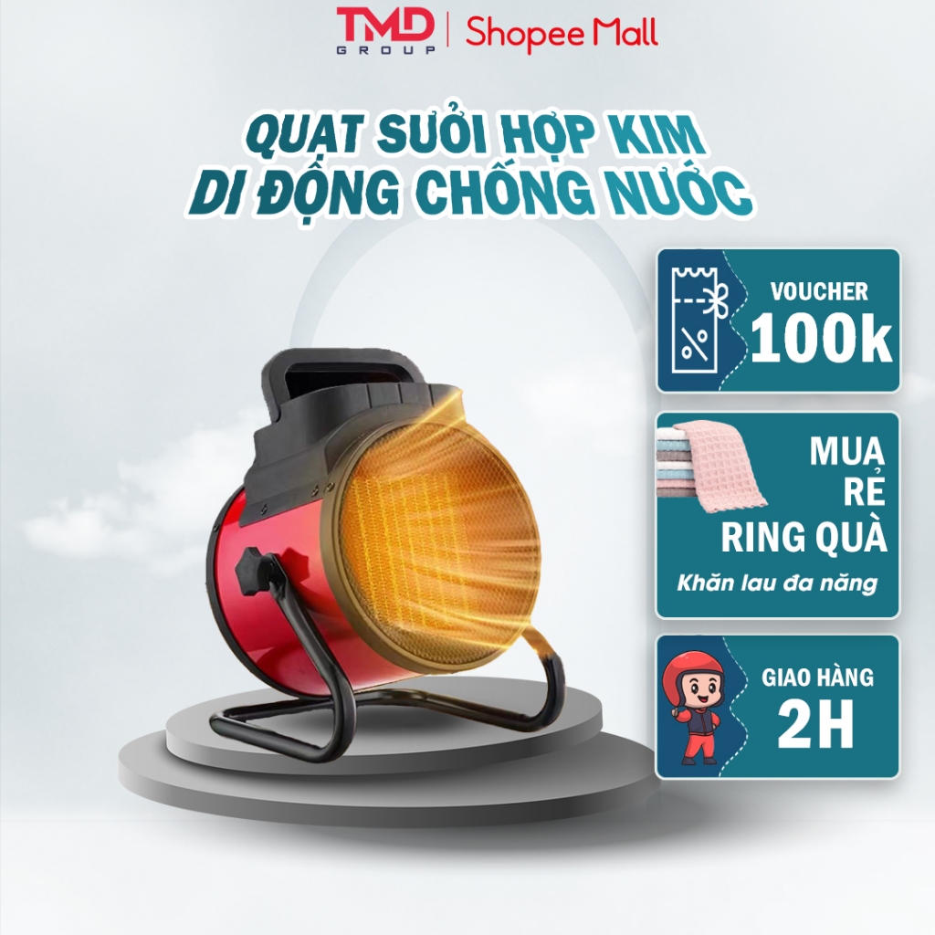 Quạt sưởi ấm di động 2000W TMD GROUP-Thân kim loại bền bỉ, 2 nút điều chỉnh nhiệt độ, thiết kế gọn nhẹ | An toàn di độ