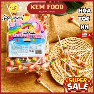 Hộp 200 chiếc kẹo mút cầu vồng trái cây mini cho bé - kemfood