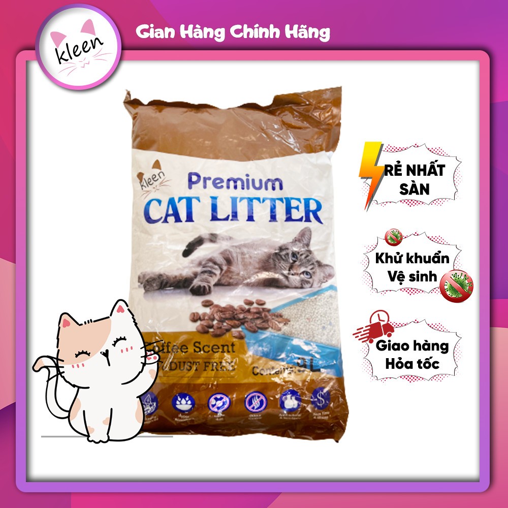 Cát Vệ Sinh Cho Mèo Loại 9l Premium Cat Litter Kleen, Cát Mèo Vệ Sinh Khử Mùi Diệt Khuẩn túi 4kg - CM01