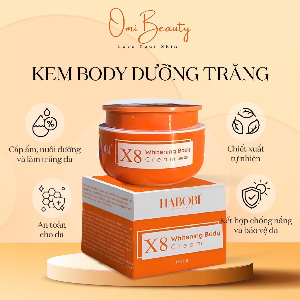 Kem Body Habobi X8 Dưỡng Trắng Da Toàn Thân Nâng Tông Thẩm Thấu Nhanh Không Bết Dính Chính Hãng - OMI Beauty