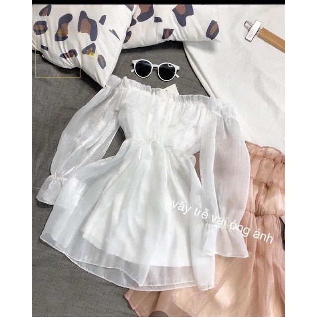 Váy babydoll trễ vai - Đầm trắng nữ bánh bèo tiểu thư, babydoll mặc đi biển đẹp hàn quốc ulzzang