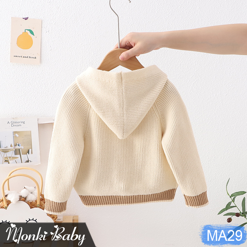 Áo khoác len cardigan dài tay liền mũ bé trai, mẫu cao cấp, chất len dày mịn đẹp, 2 túi trước thời trang, tinh tế | MA29