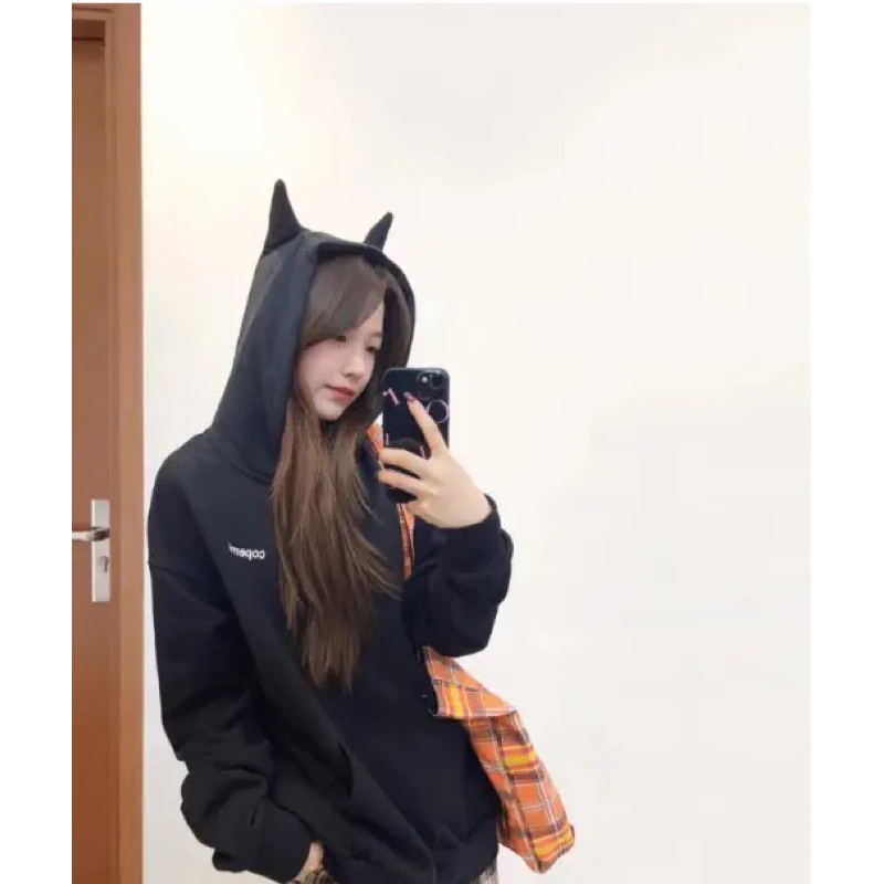 Áo hoodie tai dơi màu đen/xám giống Jennie & Rosé Blackpink,Nayeon Twice