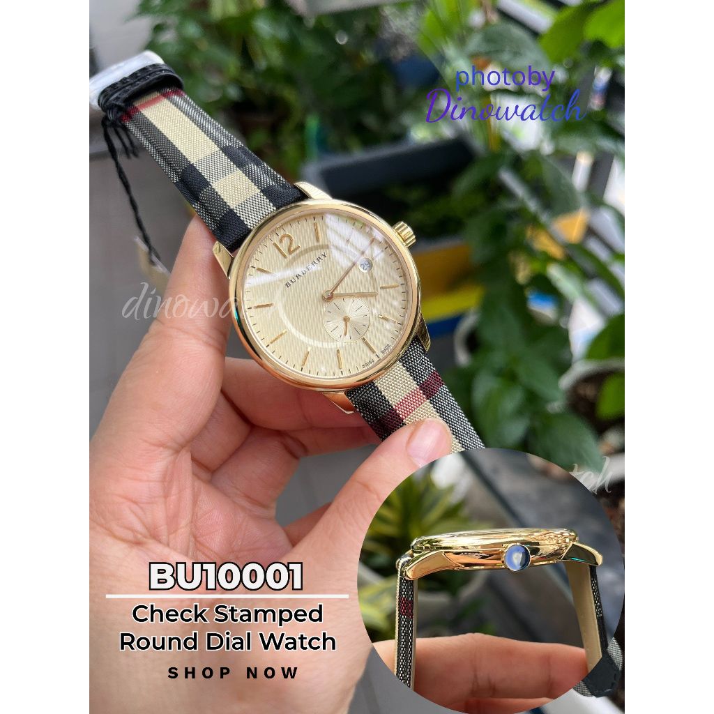 Đồng Hồ Nam SWISS QUARTZ buberry BU10001 Mặt Vàng Dây Da Vân Đặc Trưng ,Size 40mm