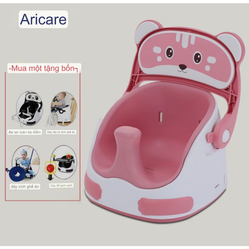 Ghế ăn dặm kiêm ghế chơi đồ chơi có bánh xe và dây kéo ARICARE Gấu trúc