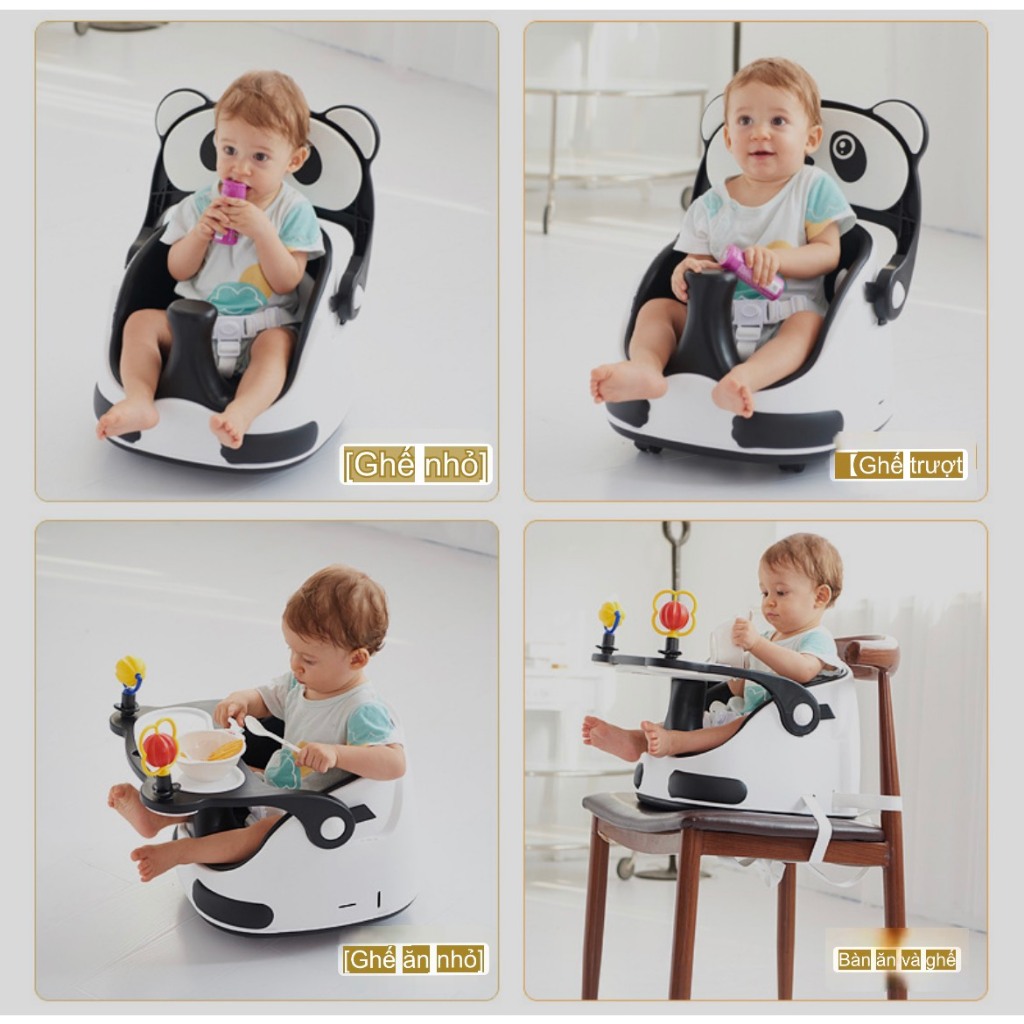 Ghế ăn dặm kiêm ghế chơi đồ chơi có bánh xe và dây kéo ARICARE Gấu trúc