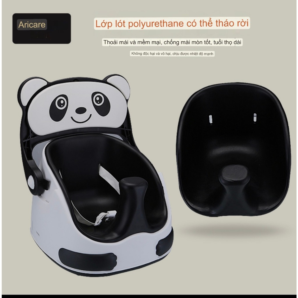 Ghế ăn dặm kiêm ghế chơi đồ chơi có bánh xe và dây kéo ARICARE Gấu trúc