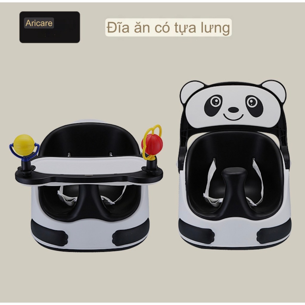 Ghế ăn dặm kiêm ghế chơi đồ chơi có bánh xe và dây kéo ARICARE Gấu trúc