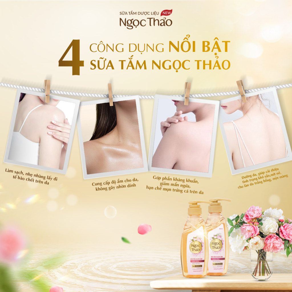 {MỚI} Sữa tắm Dược liệu Ngọc Thảo Trắng hồng 500ml