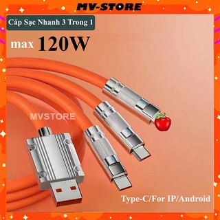 Cáp sạc nhanh cổng usb 3 trong 1 6A Type C chất liệu Sili.cone và hợp kim Kẽm MVSTORE