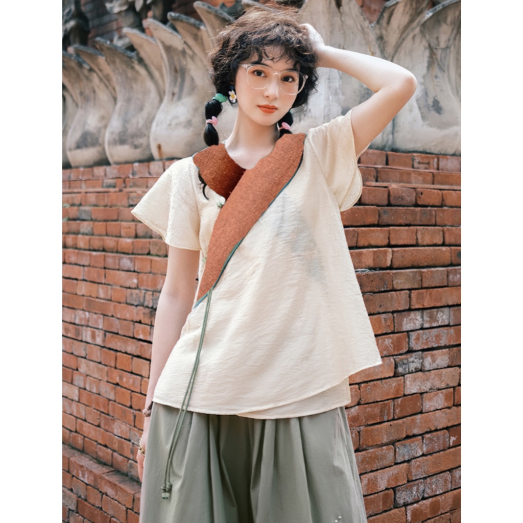 Áo tay cánh tiên linen lụa phối cùng quần ống bo - by savanna