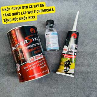 COMBO Nhớt Xe Tay Ga Super Syn 10w40 946ml + Nhớt Lap Wolf Chemicals 85W90 120ml +TẶNG SÚC NHỚT KIXX