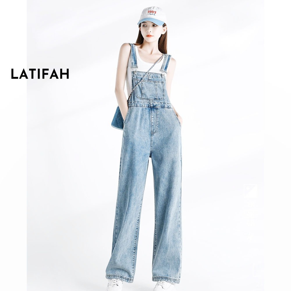 Yếm jeans dài LATIFAH ống rộng đơn giản dài 114cm phong cách trẻ hàn quốc YJ035