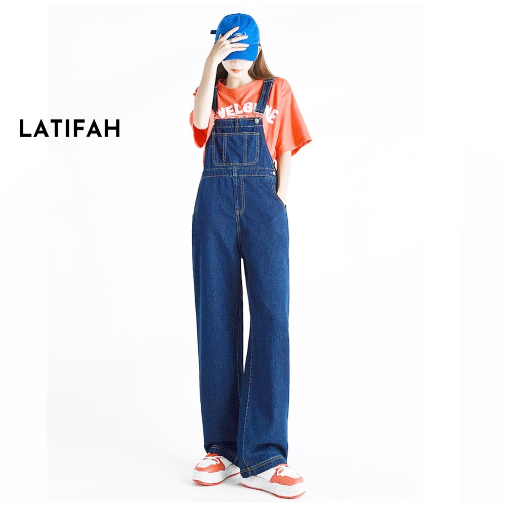 Yếm jeans dài LATIFAH ống rộng đơn giản dài 114cm phong cách trẻ hàn quốc YJ035