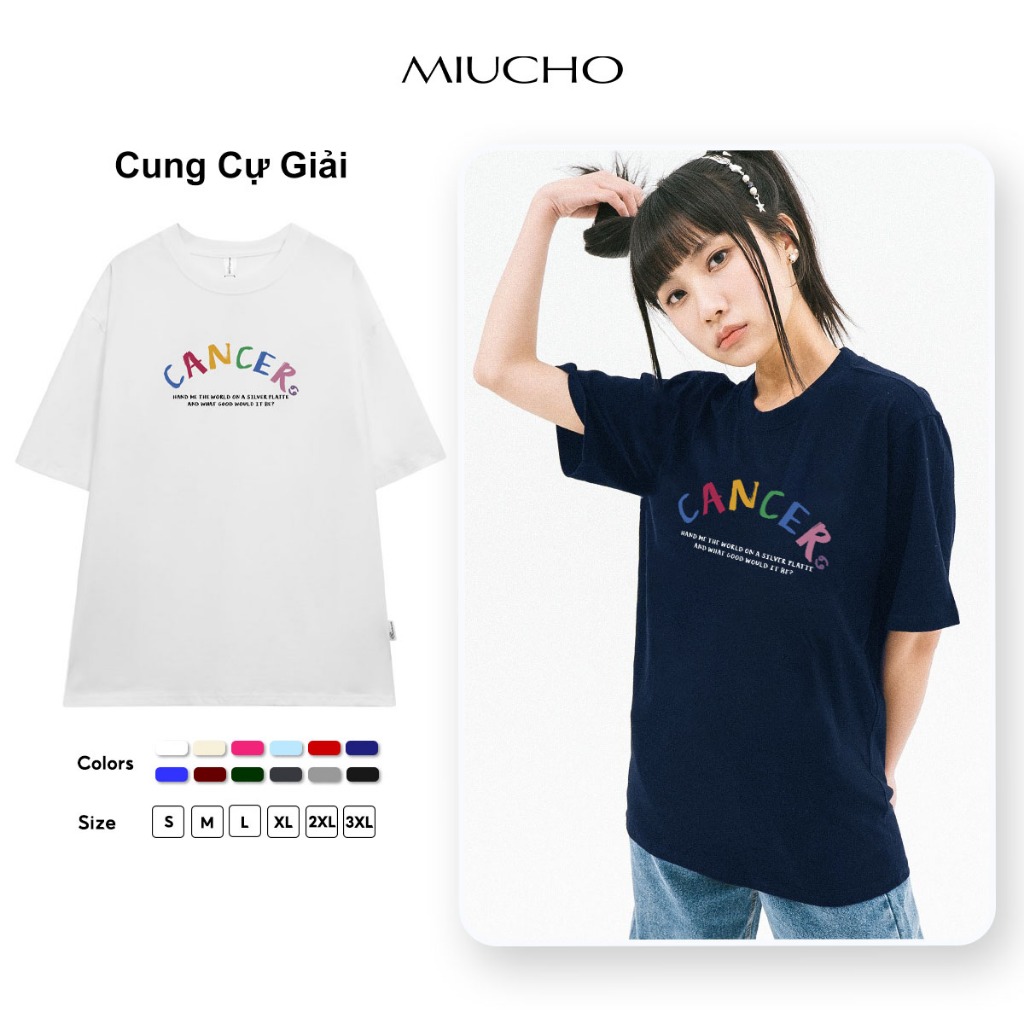 Áo thun nữ form rộng ATD375 cung hoàng đạo Cự Giải CANCER Miucho cotton cổ tròn in typography