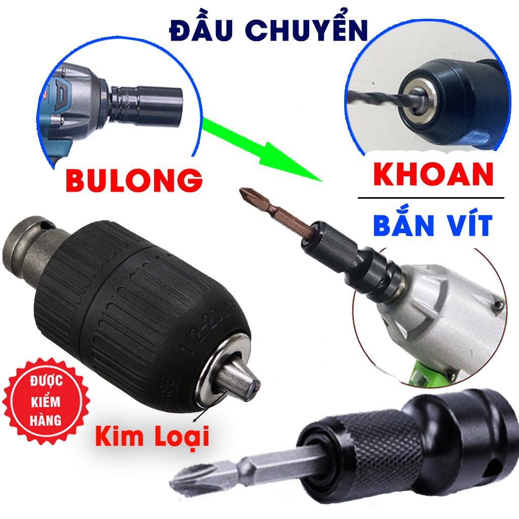 Bộ Chuyển Đổi Máy Bulong Sang Máy Khoan, Máy Bắt Vít, Đầu Kẹp Kim Loại