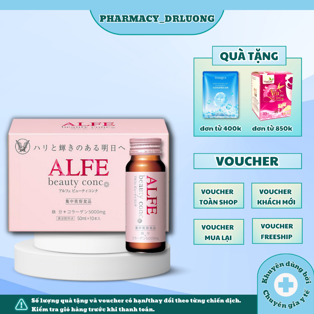 Hộp 10 chai Collagen nội địa Nhật Bản Alfe Beauty Conc - Peptided Collagen cô đặc 5000mg làm căng mịn da, nuôi dưỡng sâu
