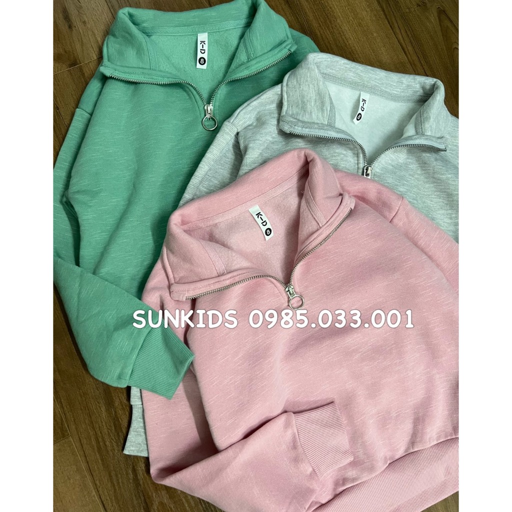 Áo thu đông nỉ bé gái khóa cổ 3 màu