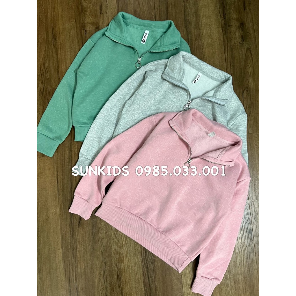 Áo thu đông nỉ bé gái khóa cổ 3 màu