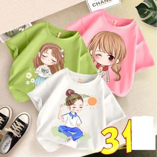Áo thun ngắn tay in hình cô gái cho bé 13-48kg; áo phông cộc tay chất cotton mềm mịn, thoáng mát