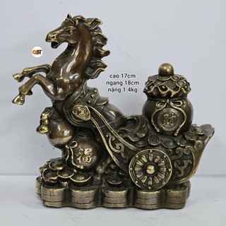 Ngựa kéo xe hũ vàng - Mã nạp cống phẩm bằng đồng phong thủy