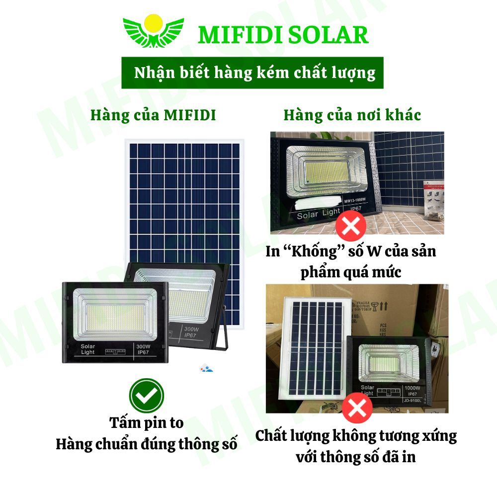 Đèn Năng Lượng Mặt Trời 100W Mifidi Solar Ánh Sáng Vàng Cao Cấp, Pin Khủng 24.000 mah, Tấm Pin To 53x35, BH đến 2 N