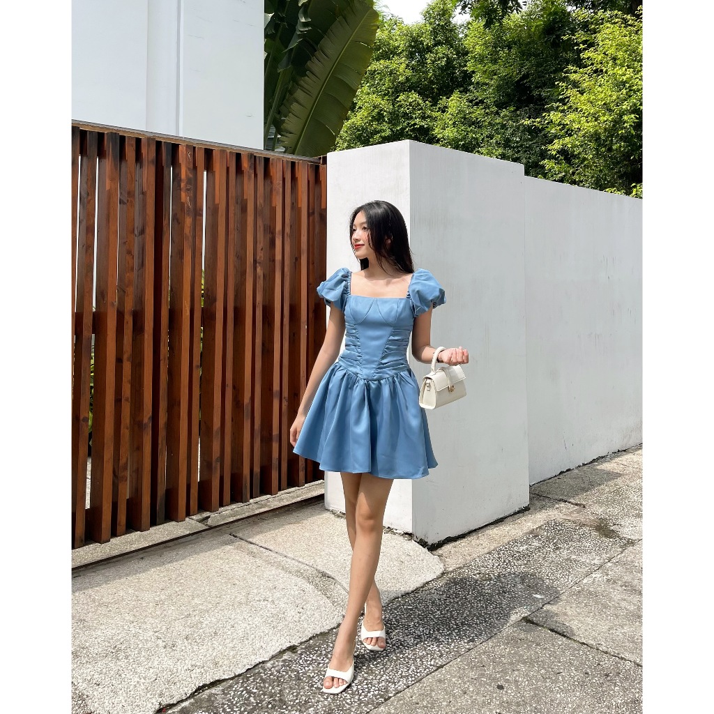 Đầm Nữ Tay Phồng Form Xòe Thiết Kế Cổ Vuông Nhún Eo - LEILA DRESS - GOÛT DE JUN