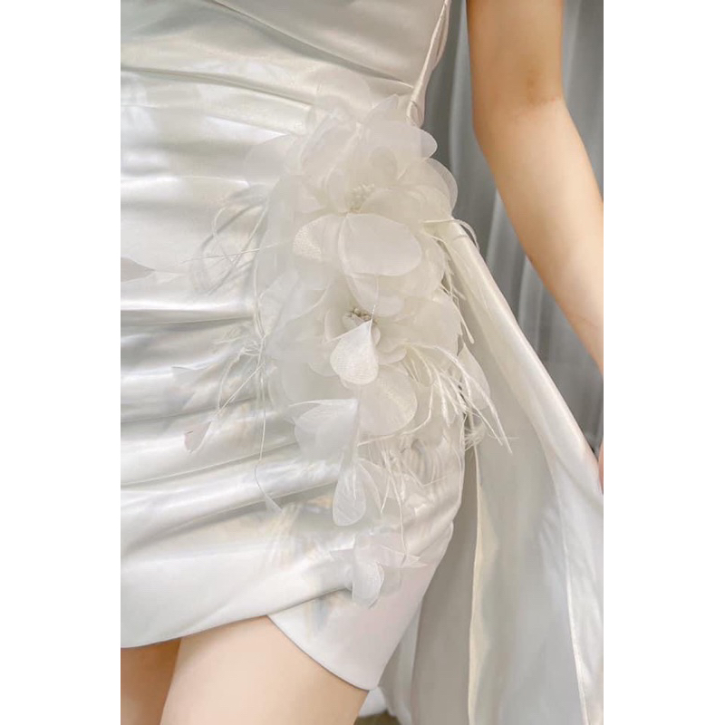Đầm maxi cưới body ngắn tùng đuôi đính bông hoa nổi - size S/M/L