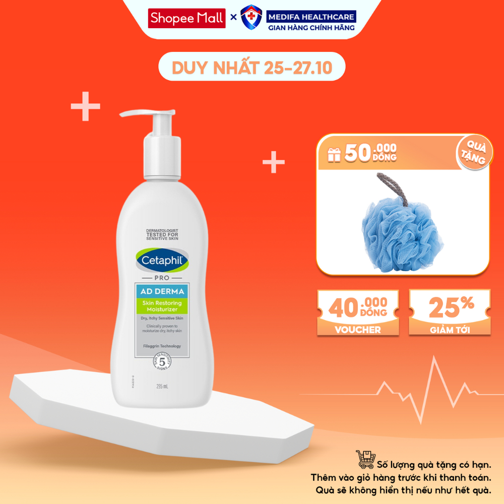 Sữa dưỡng ẩm cho viêm da cơ địa Cetaphil Pro AD Derma Moisturizer 295mL dịu lành