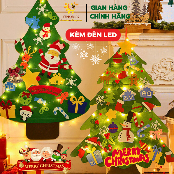 Cây Thông Noel Vải Nỉ Cây Thông Noel Treo Tường Dán Kính Loại 1 (Tặng Đèn Nháy, 110x70cm)