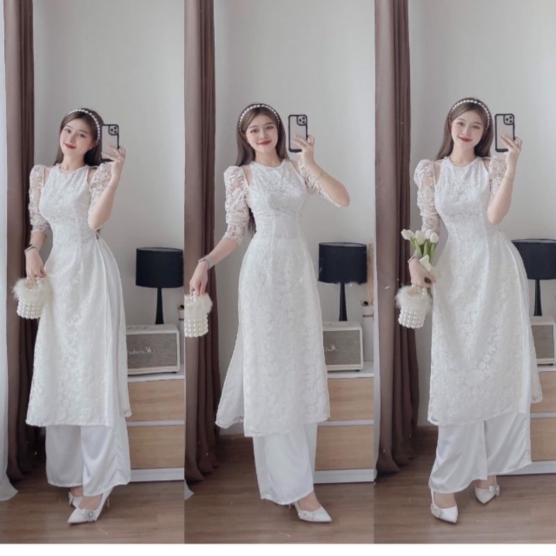 💫Set Áo Dài Ren Hoa Khoét Dự Tiệc Dạo Phố Trẻ Trung VSV Clothing
