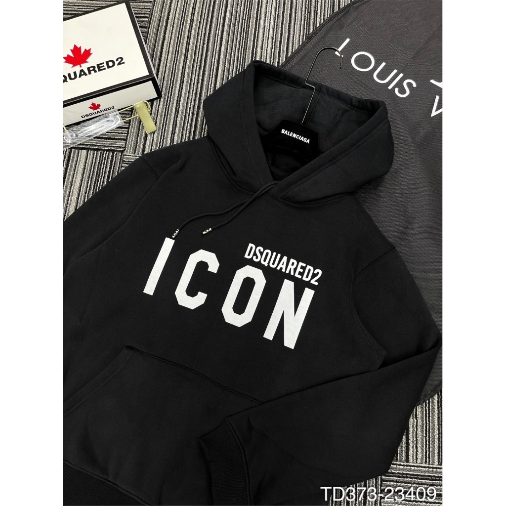Áo khoác hoodie zip nam nữ Dsq2 nỉ bông in chữ ICON trắng ngang ngực bo ống dày dặn siêu hot siêu trend