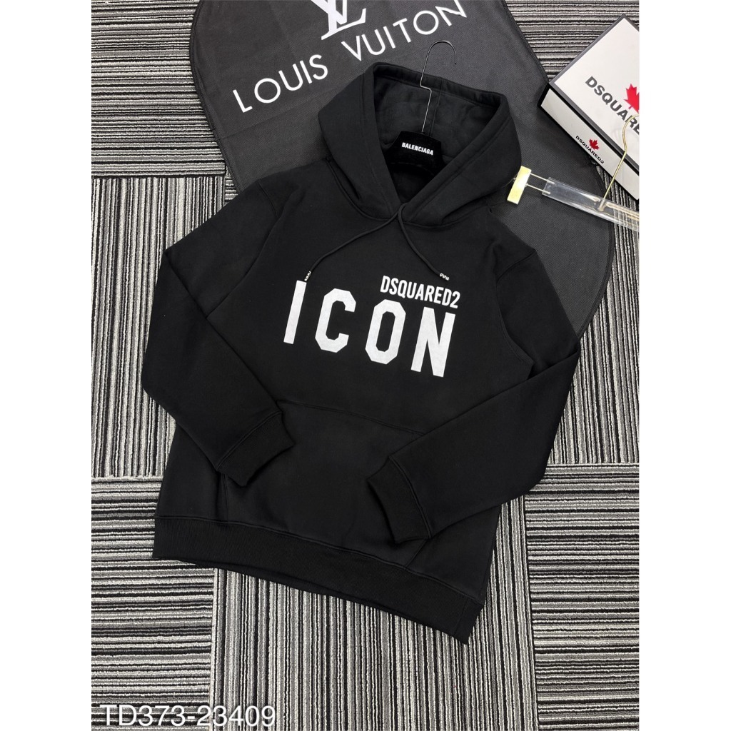 Áo khoác hoodie zip nam nữ Dsq2 nỉ bông in chữ ICON trắng ngang ngực bo ống dày dặn siêu hot siêu trend