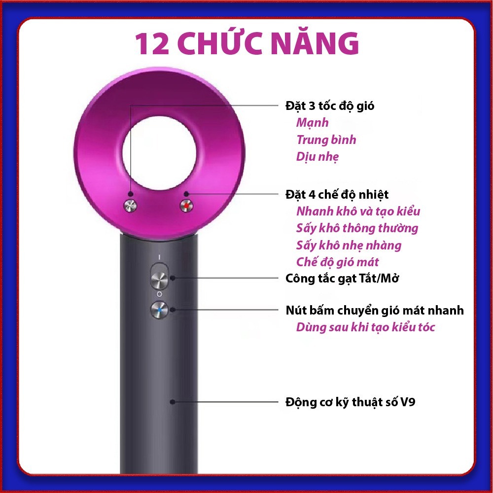 Máy sấy tóc siêu nhanh Sấy khô nhanh 2200W Salon chuyên nghiệp bức xạ thấp- kèm giá treo