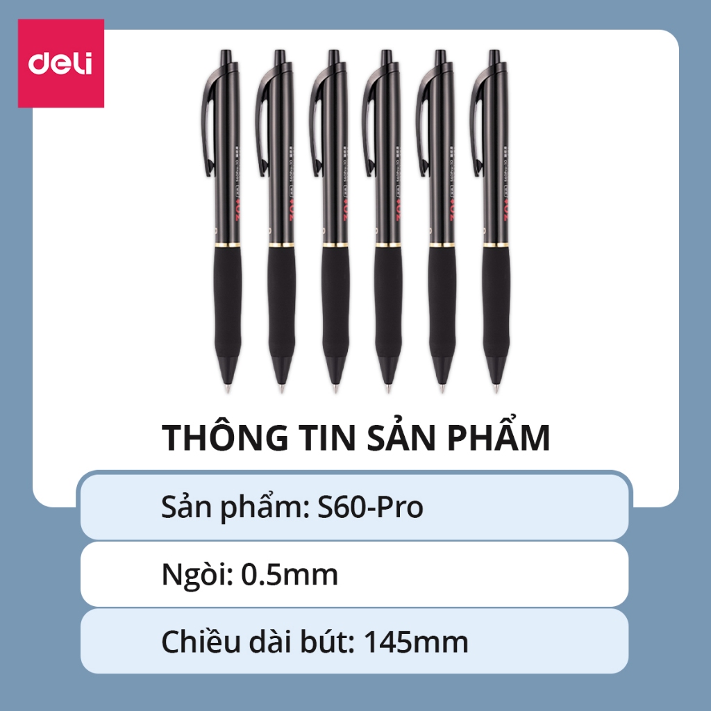 [MUA KÈM 1K] Bút Gel Bấm Bi Nước Màu Đen Nhanh Khô Deli Thiết Kế Thông Minh Ngòi 0.5mm Dành Cho Văn Phòng Học Sinh