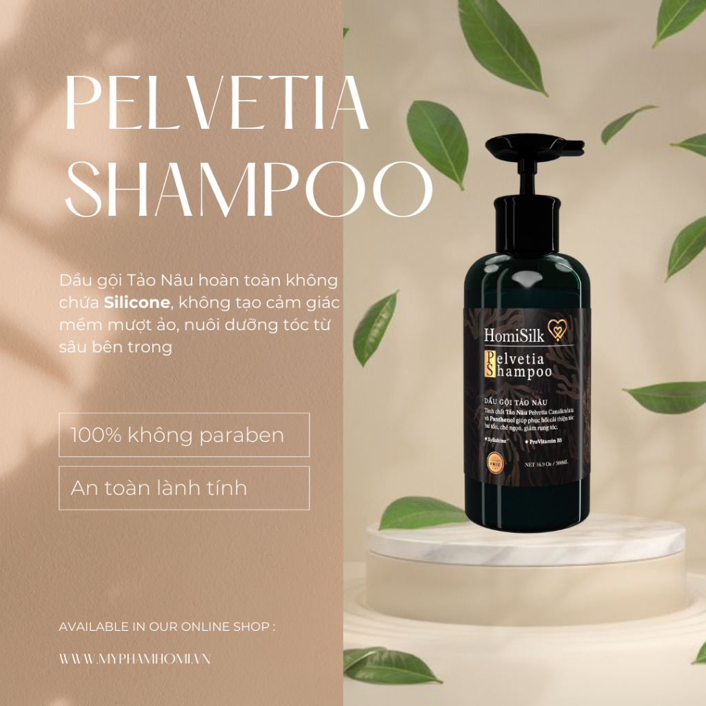 Dầu Gội Tảo Nâu- Pelvetia Shampoo- Sạch Gàu-Giảm Rụng Tóc Homisilk- 500ML