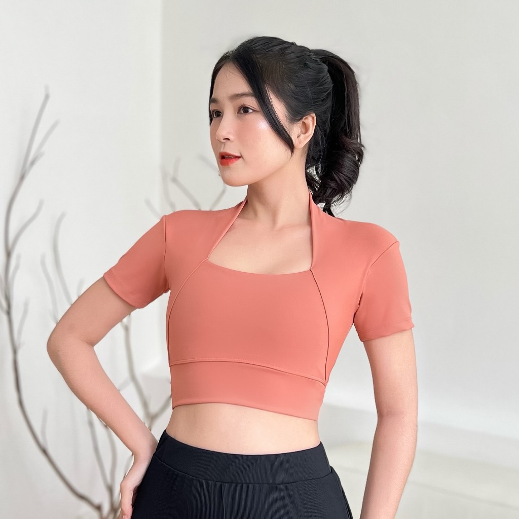 Áo Croptop Thể Thao Nữ Tập Gym Yoga Aerobic Chất Vải Thun Lạnh Co Giãn 4 Chiều Thấm Hút Mồ Hôi Có Mút Ao17