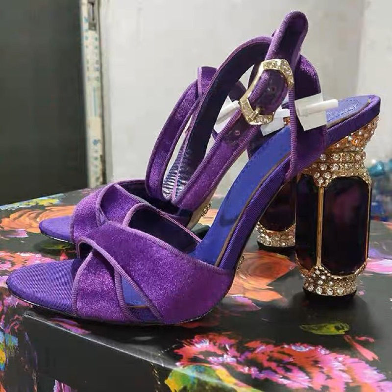 ORDER 💜 Giày Korea quai nhung chéo gót đá 10cm 34-43