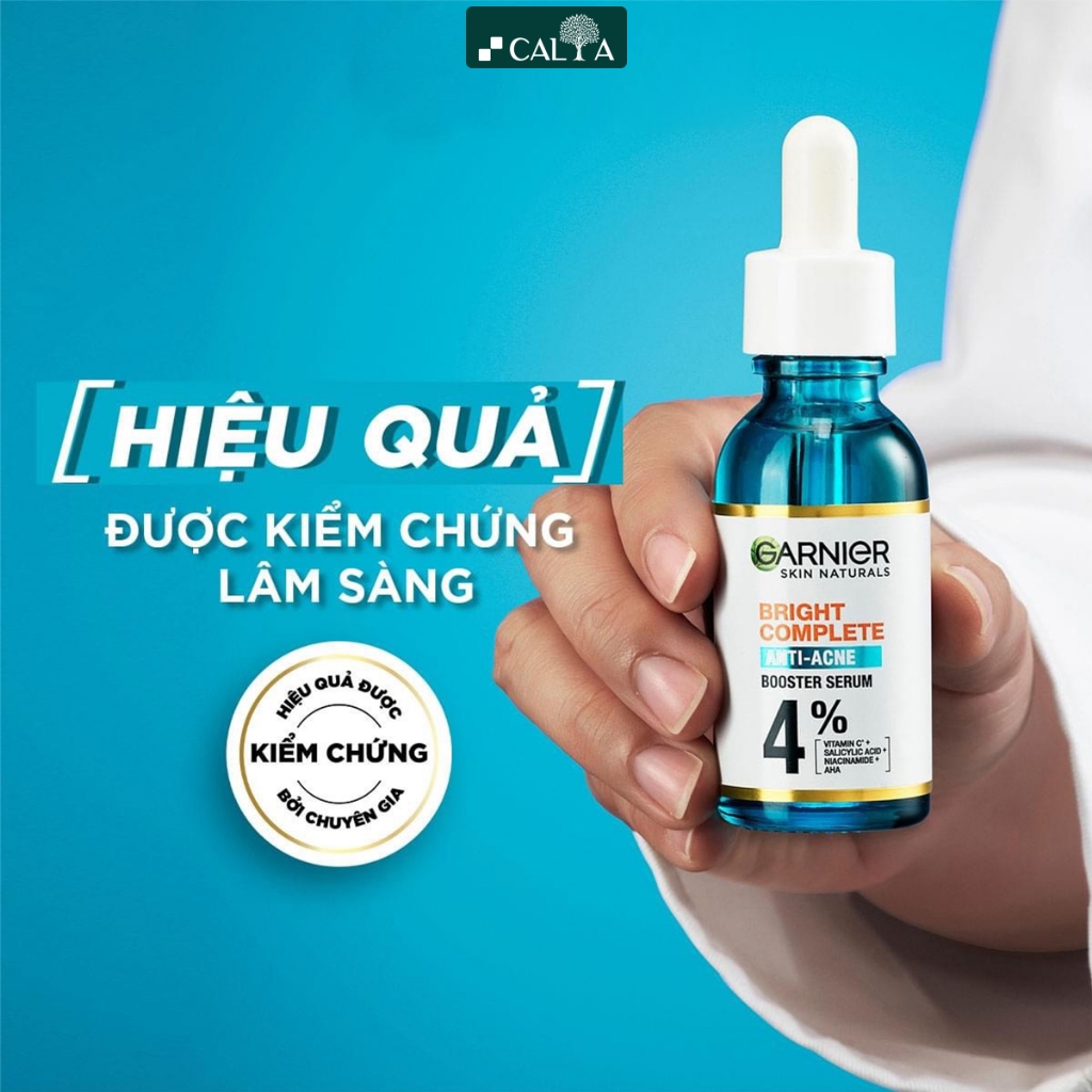 Tinh Chất Serum Garnier Xanh Ngừa Mụn, Mờ Thâm Cho Da Dầu - Garnier Bright Complete Anti-Acnes Booster Serum 4% 7.5/30ml