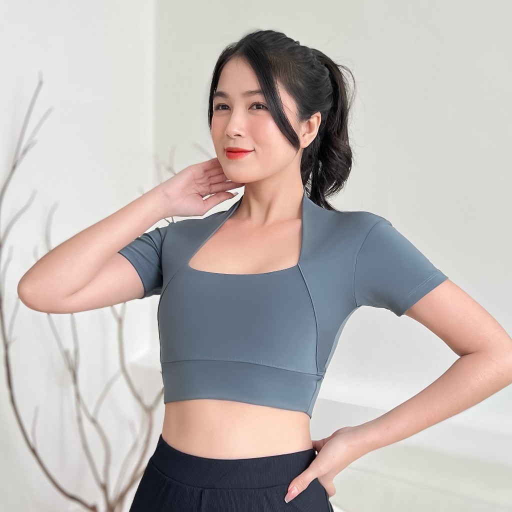 Áo Croptop Thể Thao Nữ Tập Gym Yoga Aerobic Chất Vải Thun Lạnh Co Giãn 4 Chiều Thấm Hút Mồ Hôi Có Mút Ao17