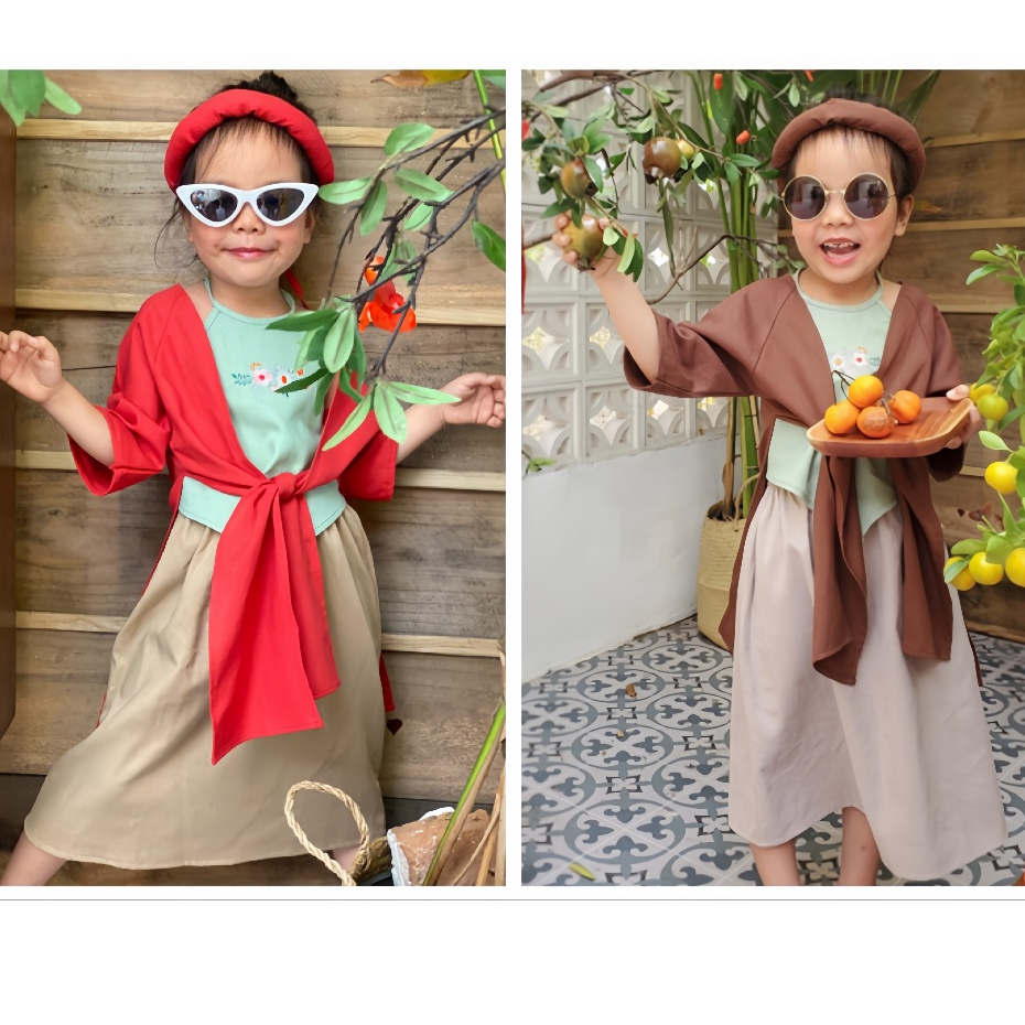 Bộ Áo Tứ Thân Linen Thêu Cho Bé Gái