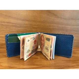 Ví kẹp tiền da handmade Pure Leather màu xanh da trời