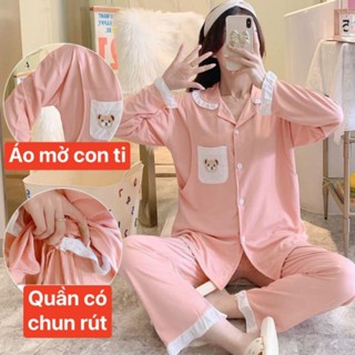 Bộ đồ bầu dài tay và cho con bú thu đông chất lụa tăm kiểu pijama HEROMOM siêu mềm mặc nhà bigsize 80kg 90kg