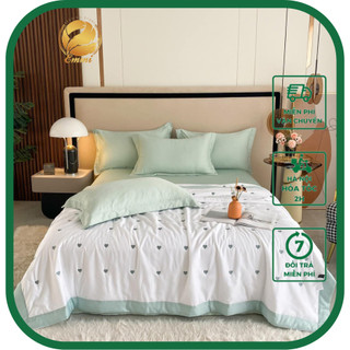 Bộ chăn ga gối hè lụa tencel 60s thêu tim nhập khẩu cao cấp, sét ga gối chăn hè lụa tim mát mẻ – EmmiBedding